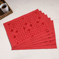  Red Applique Cut Work Cotton Table Mats (set of 6)