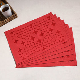  Red Applique Cut Work Cotton Table Mats (set of 6)