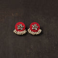 Red - arohi fabart earrings with kundan & beads