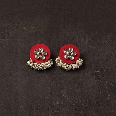 Red - arohi fabart earrings with kundan & beads