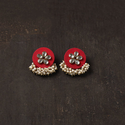 Red - arohi fabart earrings with kundan & beads