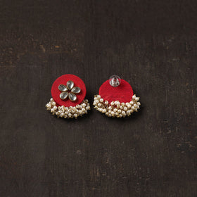 Red - arohi fabart earrings with kundan & beads