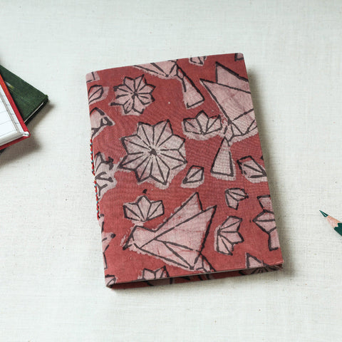 Red - Art Block Print Fabric Cover Handmade Paper Notebook (7 x 5 in)