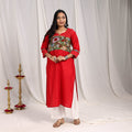 Red Ayaat Slub Silk Straight Plain Kurta with Patchwork for Women