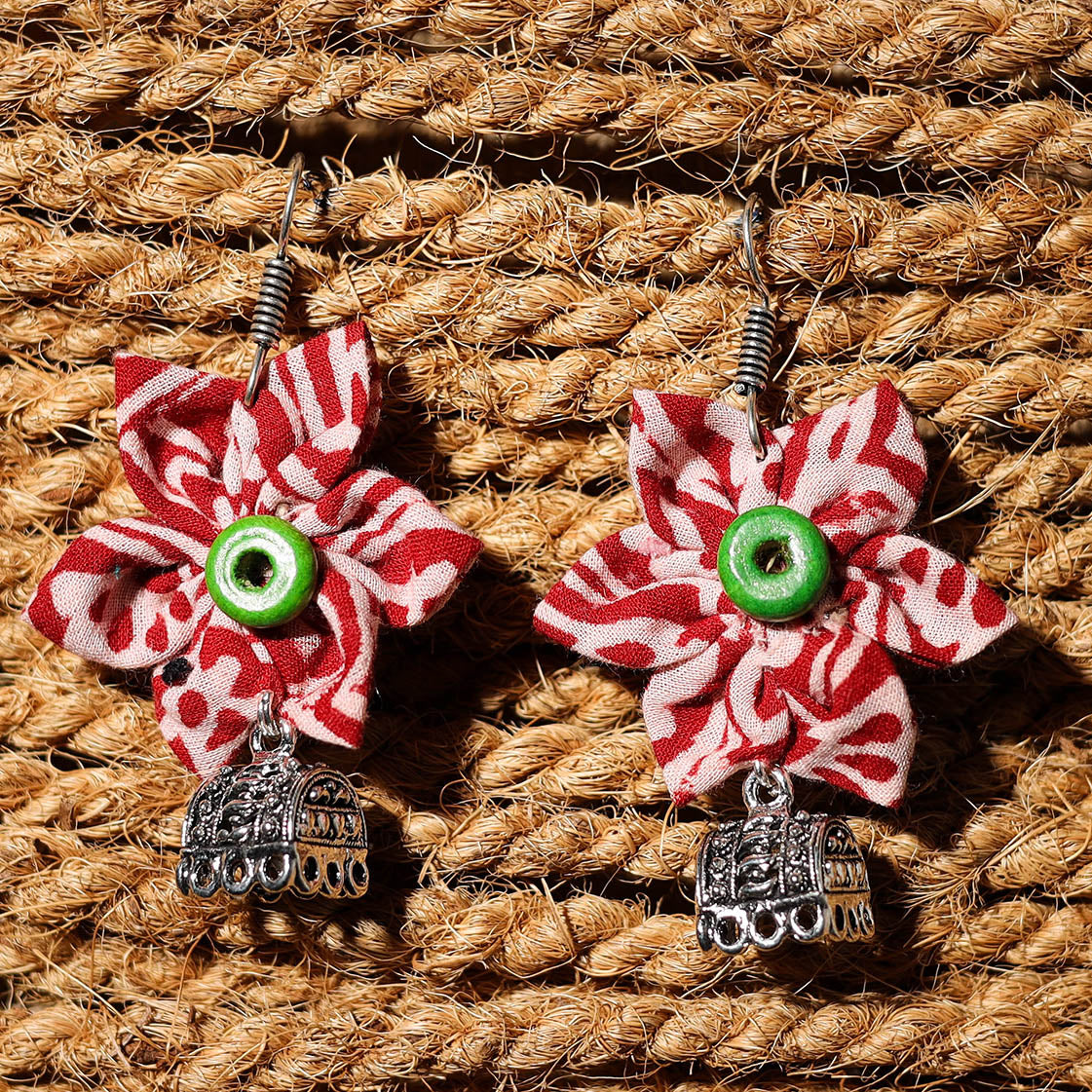 Red - ayesha handcrafted gs fabart phool kali earrings
