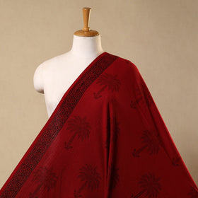 Red Bagh Block Print Kantha Work Natural Dyed Cotton Fabric
