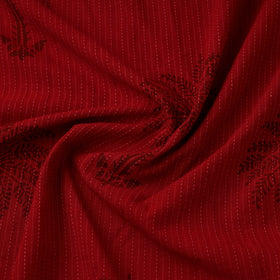 Red Bagh Block Print Kantha Work Natural Dyed Cotton Fabric