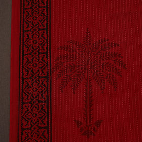 Red Bagh Block Print Kantha Work Natural Dyed Cotton Fabric