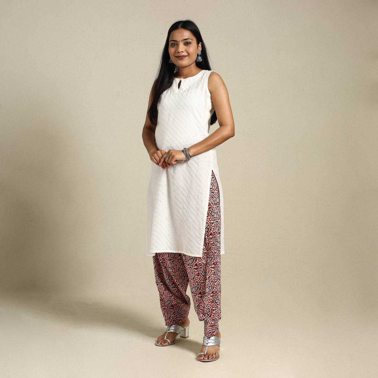 White Bagh Block Print Natural Dyed Cotton Salwar