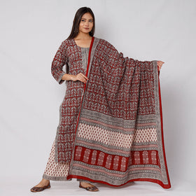  Bagh Block Printed Cotton Long Kurta with Palazzo & Dupatta Set 09 
