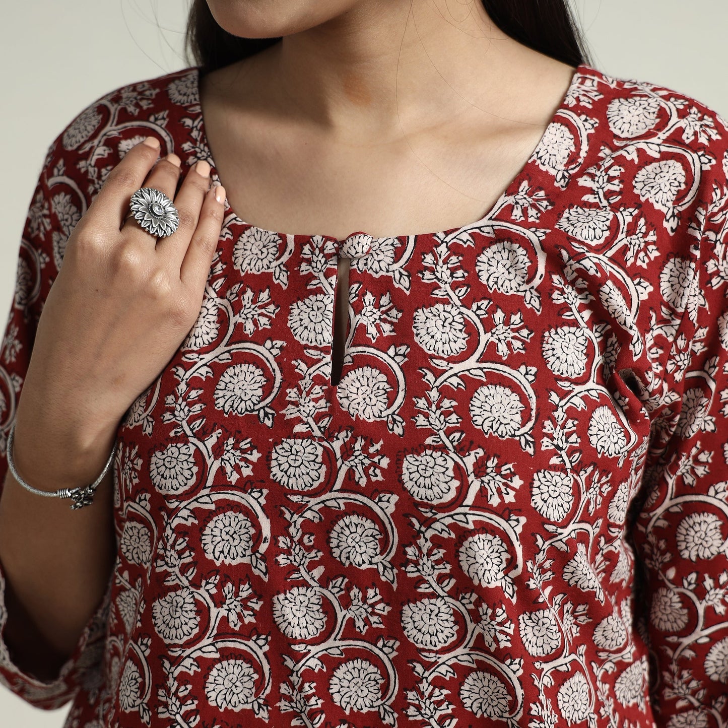 Red - bagh block printed cotton kurta with palazzo &
