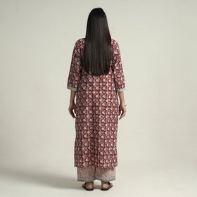 Red - bagh block printed cotton kurta with palazzo &