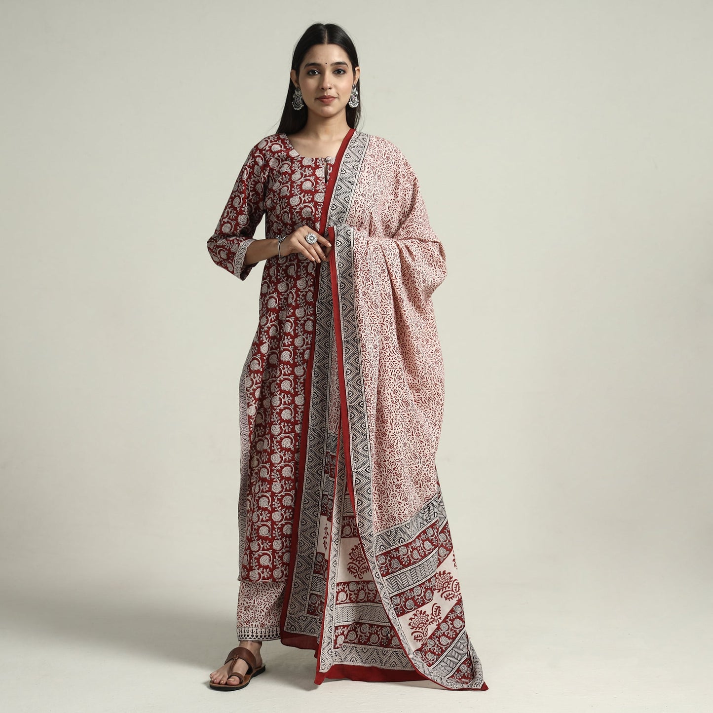 Red - bagh block printed cotton kurta with palazzo &