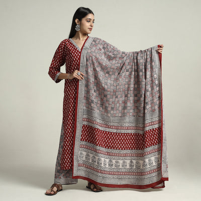 Red - bagh block printed cotton kurta with palazzo &