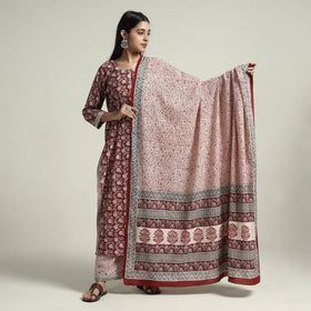 Red - bagh block printed cotton kurta with palazzo &