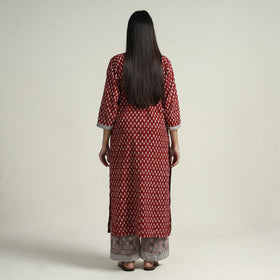Red - bagh block printed cotton kurta with palazzo &