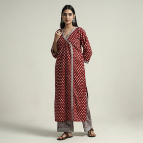 Red - bagh block printed cotton kurta with palazzo &