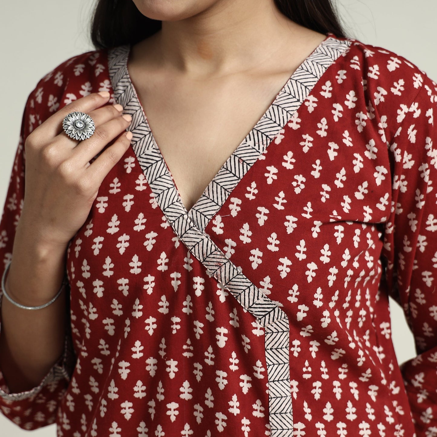 Red - bagh block printed cotton kurta with palazzo &