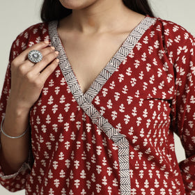 Red - bagh block printed cotton kurta with palazzo &