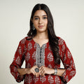 Red - bagh printed mul cotton long kurta - handcrafted