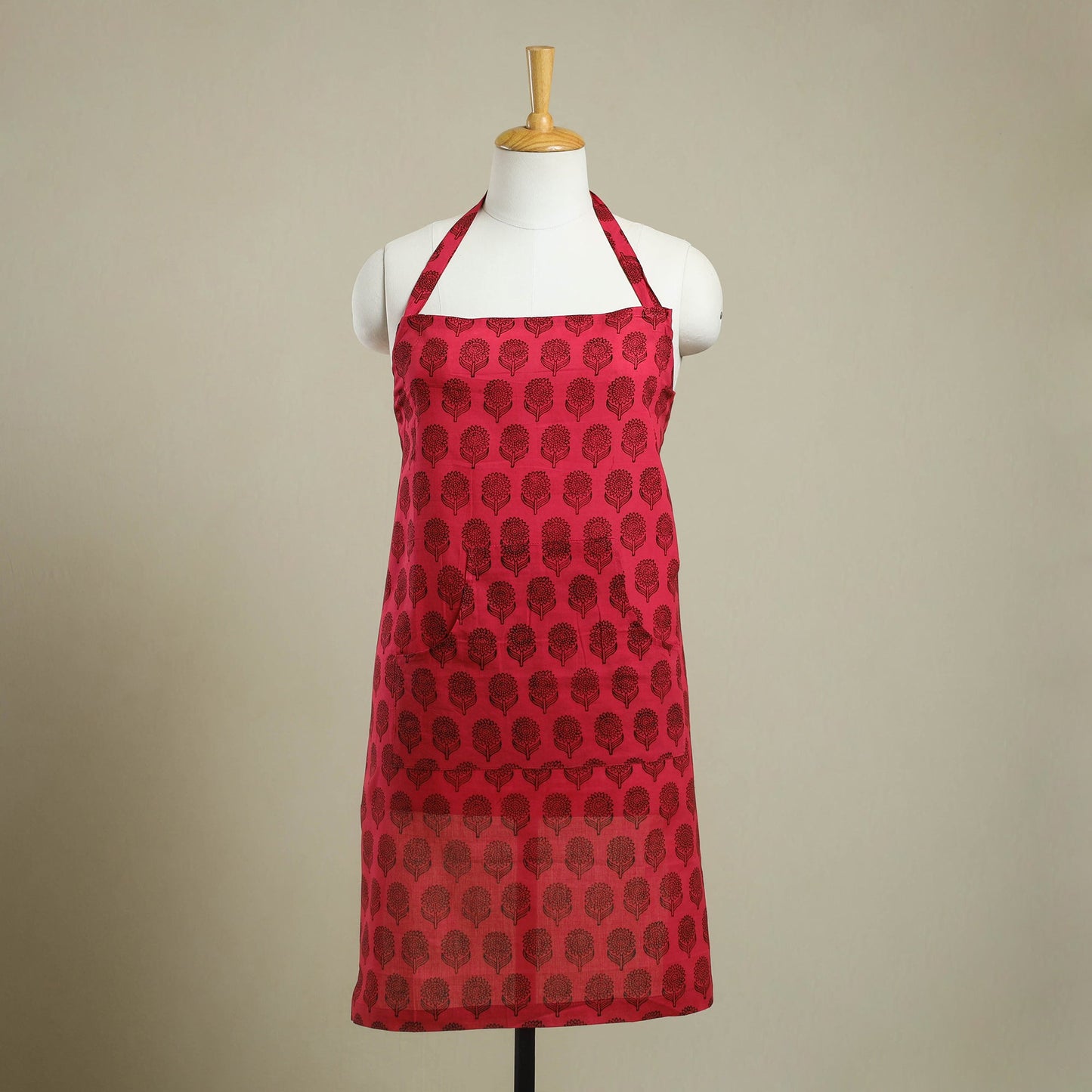Buy Red Bagh Block Print Cotton Apron with Pocket