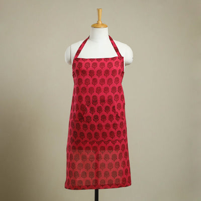 Buy Red Bagh Block Print Cotton Apron with Pocket