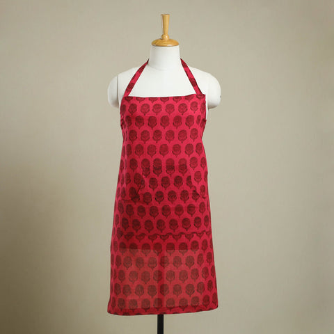 Buy Red Bagh Block Print Cotton Apron with Pocket