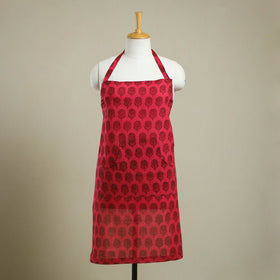 Buy Red Bagh Block Print Cotton Apron with Pocket