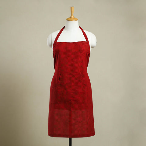Buy Red Bagh Block Print Cotton Apron with Pocket