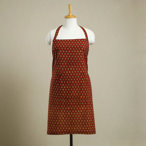 Buy Red Bagh Block Print Cotton Apron with Pocket