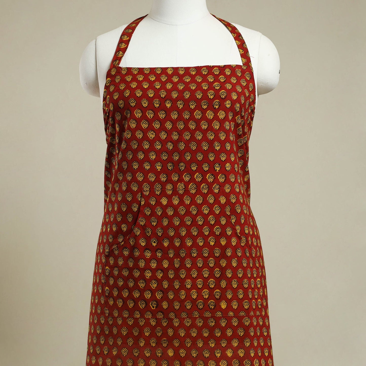 Buy Red Bagh Block Print Cotton Apron with Pocket