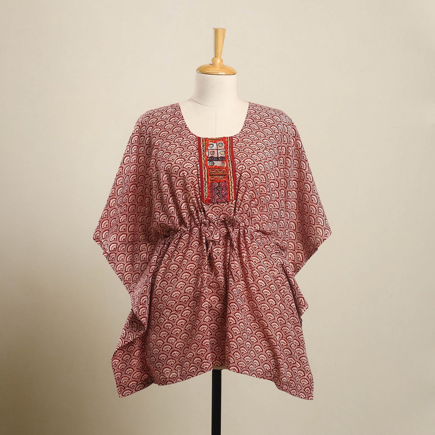 Buy Red Bagh Cotton Kaftan with Desert Thread Embroidery