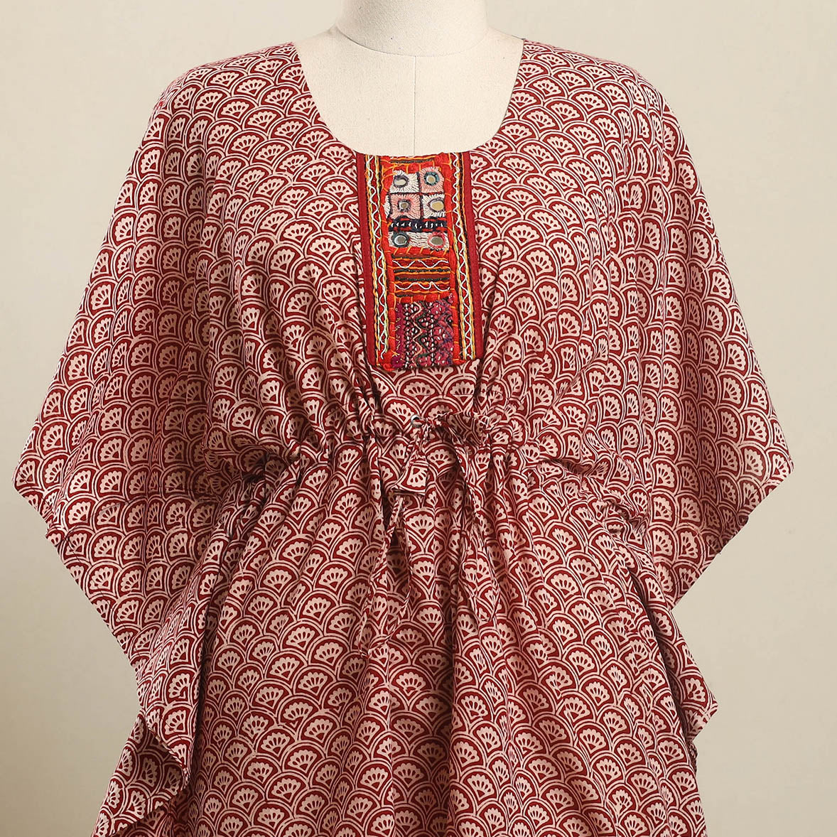 Buy Red Bagh Cotton Kaftan with Desert Thread Embroidery