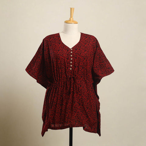 Buy Red Bagh Block Print Cotton Kaftan