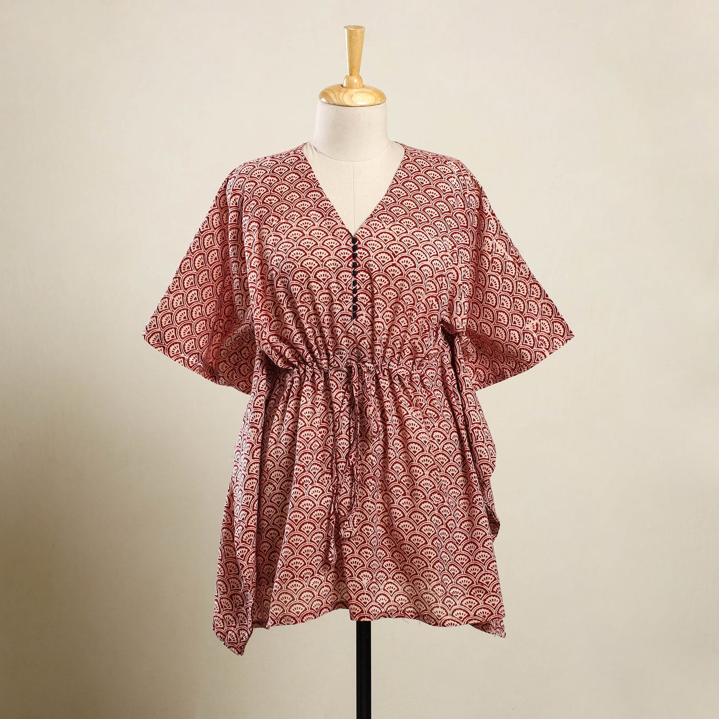 Buy Red Bagh Block Print Cotton Kaftan