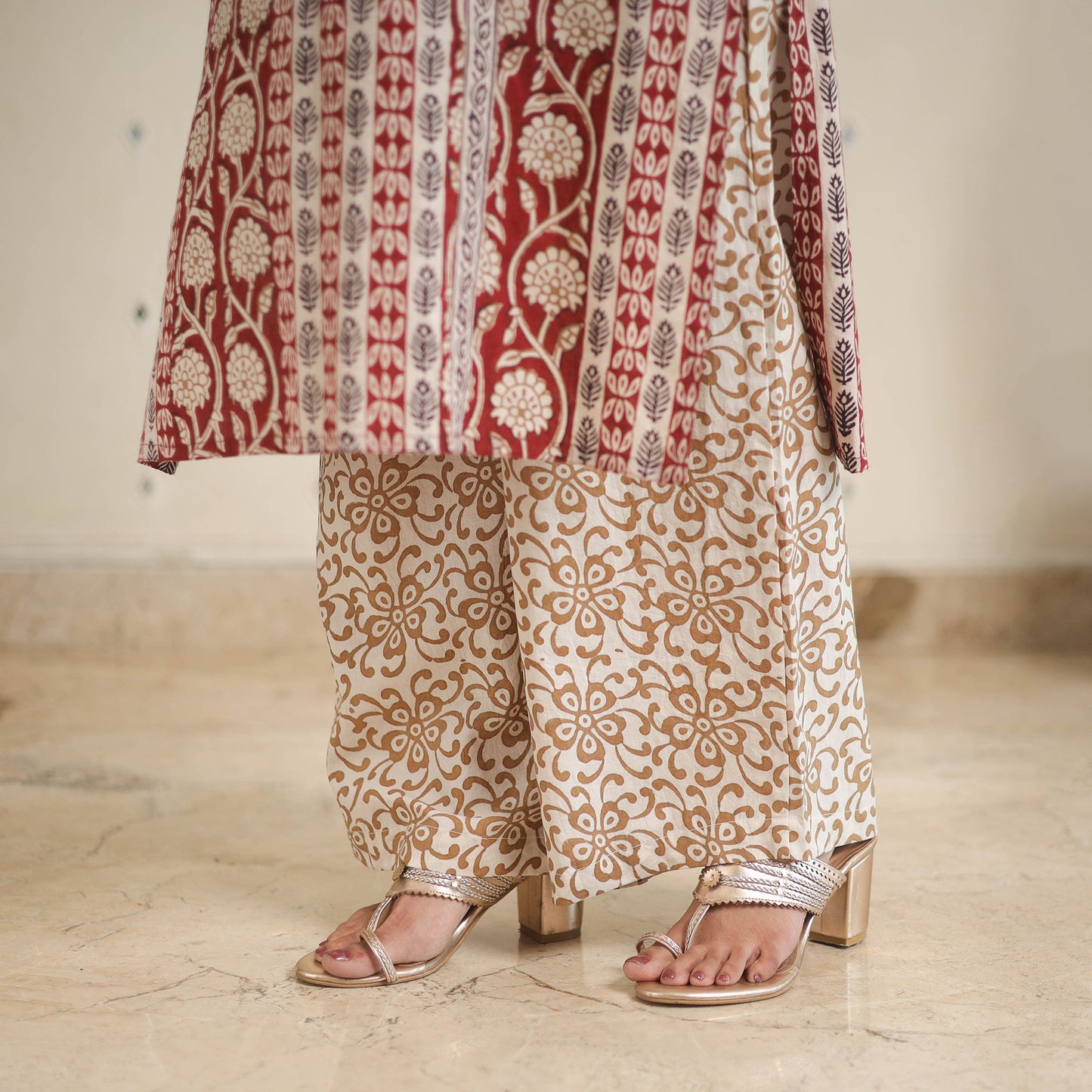 Red - bagh cotton suit set (set of 3) 01 - handcrafted