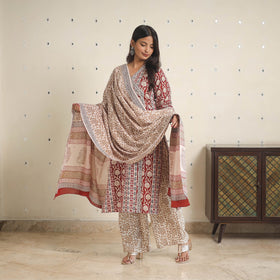 Red - bagh cotton suit set (set of 3) 01 - handcrafted