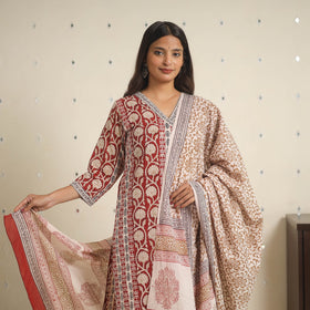 Red - bagh cotton suit set (set of 3) 01 - handcrafted