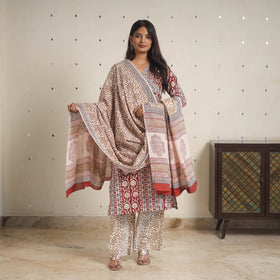 Red - bagh cotton suit set (set of 3) 01 - handcrafted