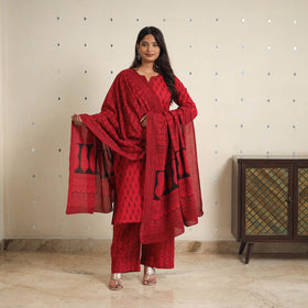 Red - bagh cotton suit set (set of 3) 02 - handcrafted