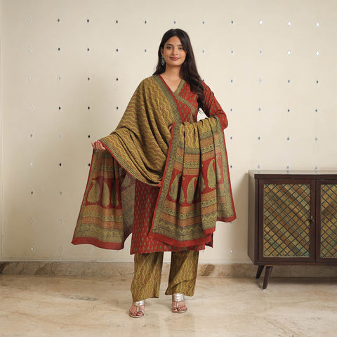 Red - bagh cotton suit set (set of 3) 04 - handcrafted