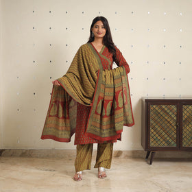 Red - bagh cotton suit set (set of 3) 04 - handcrafted