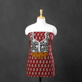 Red - bagh cotton unstitched kurta material with patchwork