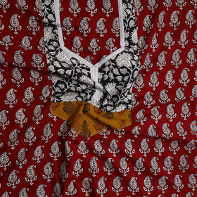Red - bagh cotton unstitched kurta material with patchwork