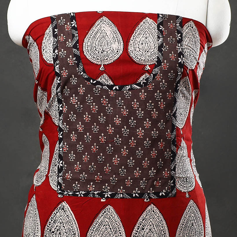 Red - bagh cotton unstitched kurta material with patchwork
