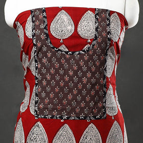 Red - bagh cotton unstitched kurta material with patchwork
