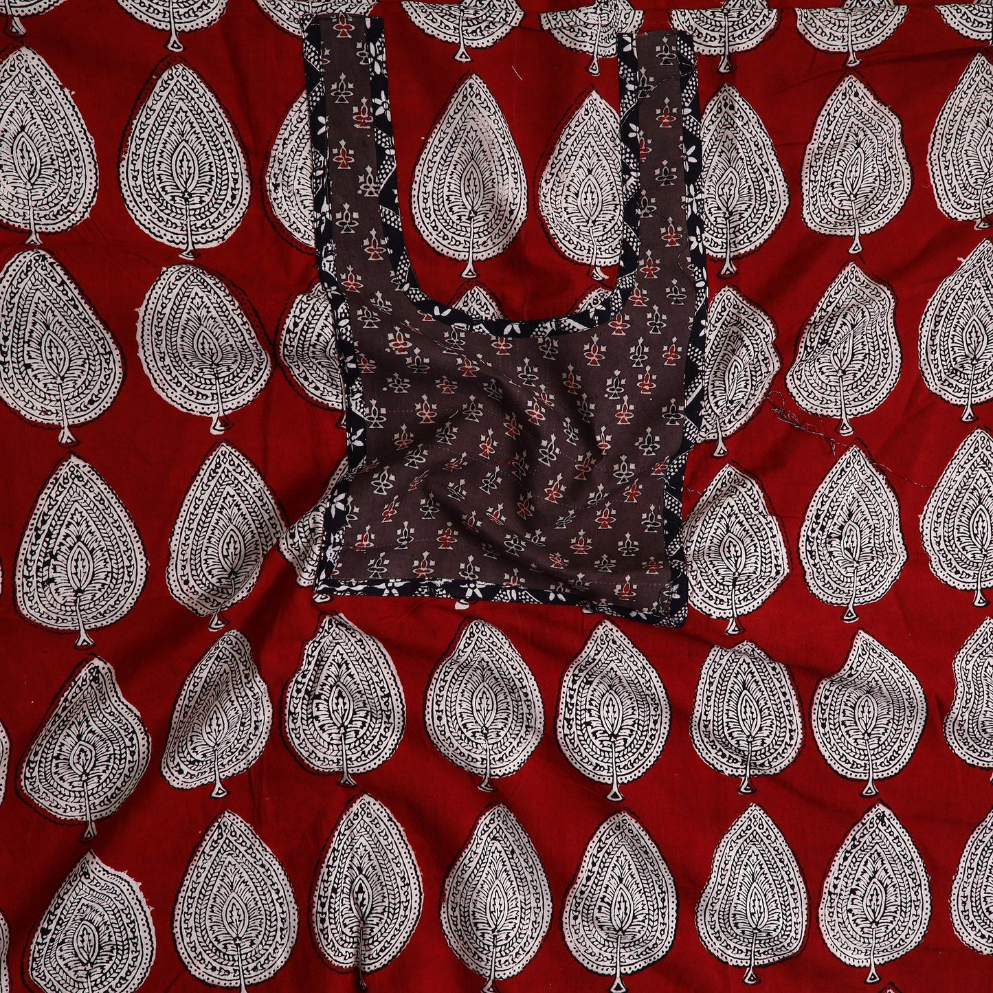 Red - bagh cotton unstitched kurta material with patchwork