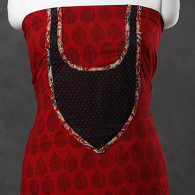 Red - bagh cotton unstitched kurta material with patchwork