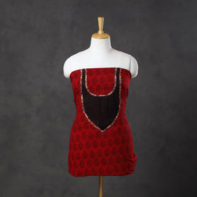 Red - bagh cotton unstitched kurta material with patchwork