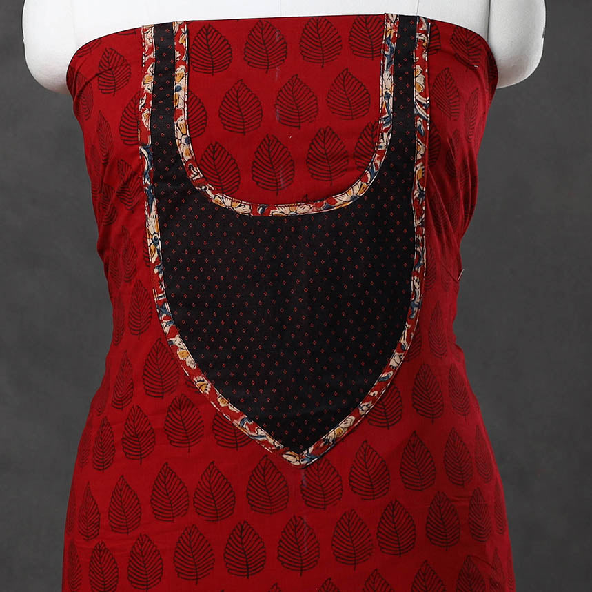 Red - bagh cotton unstitched kurta material with patchwork